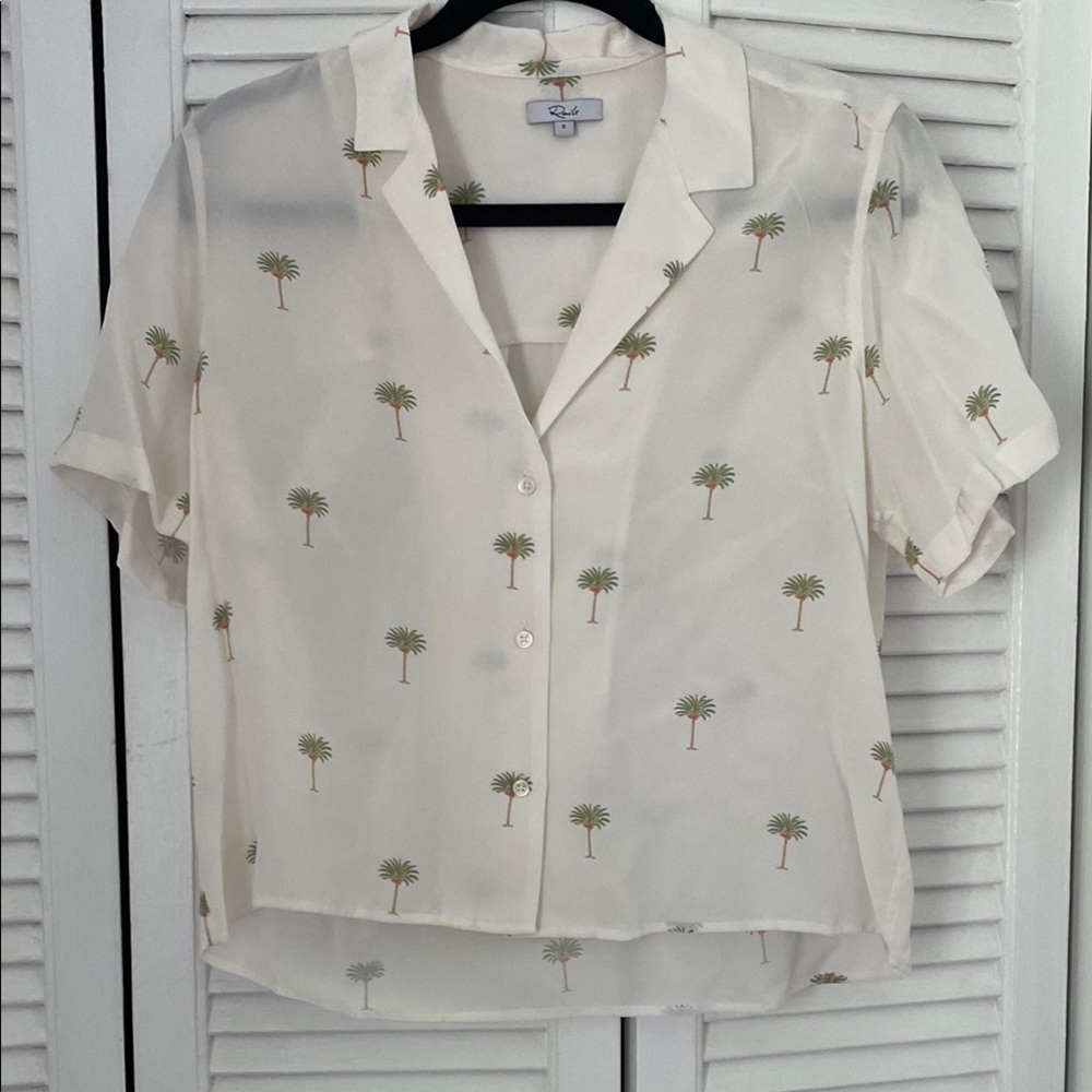 Rails Silk White Palm Tree Blouse Small